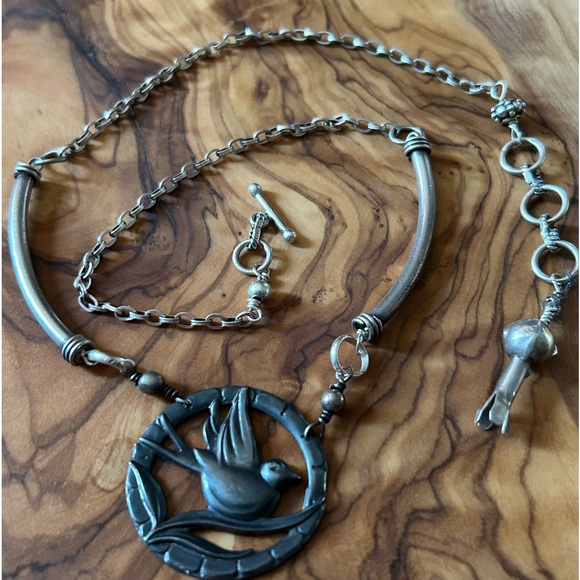 Vintage Sterling Silver Art Deco Swallow Original Necklace - Picture 1 of 7